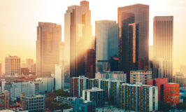 Los Angeles downtown skyline at sunset