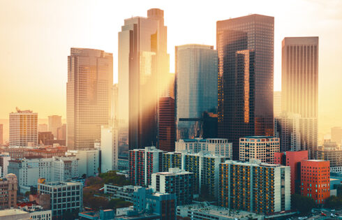 Los Angeles downtown skyline at sunset